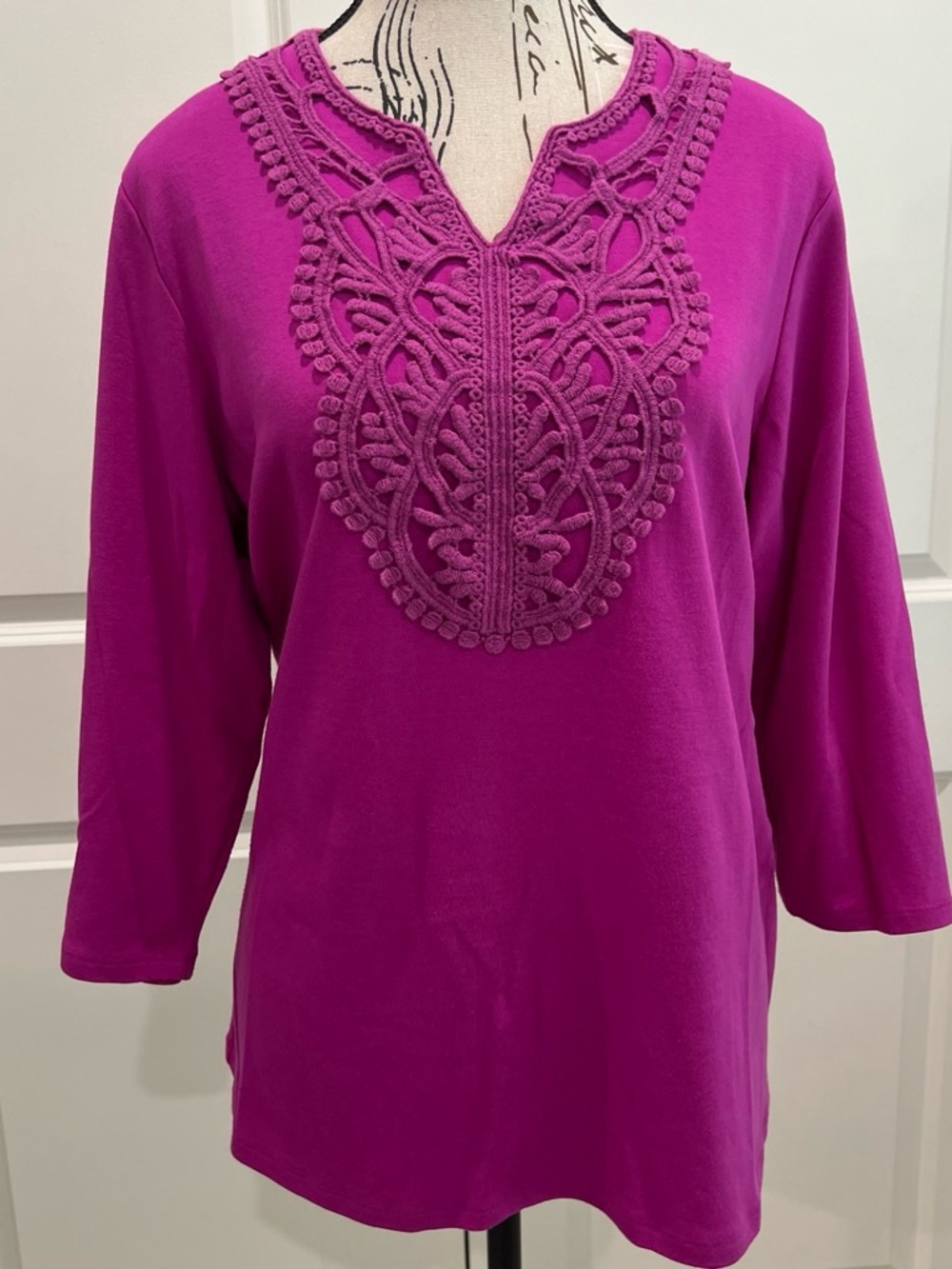 Allison Daley Embroidered V-Neck Tunic Top - Fuchsia. Large